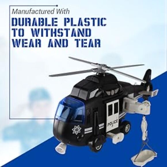 Friction Power Push & Go Police Helicopter Toy with Flashing Lights and Sirens - Picture 2 of 5